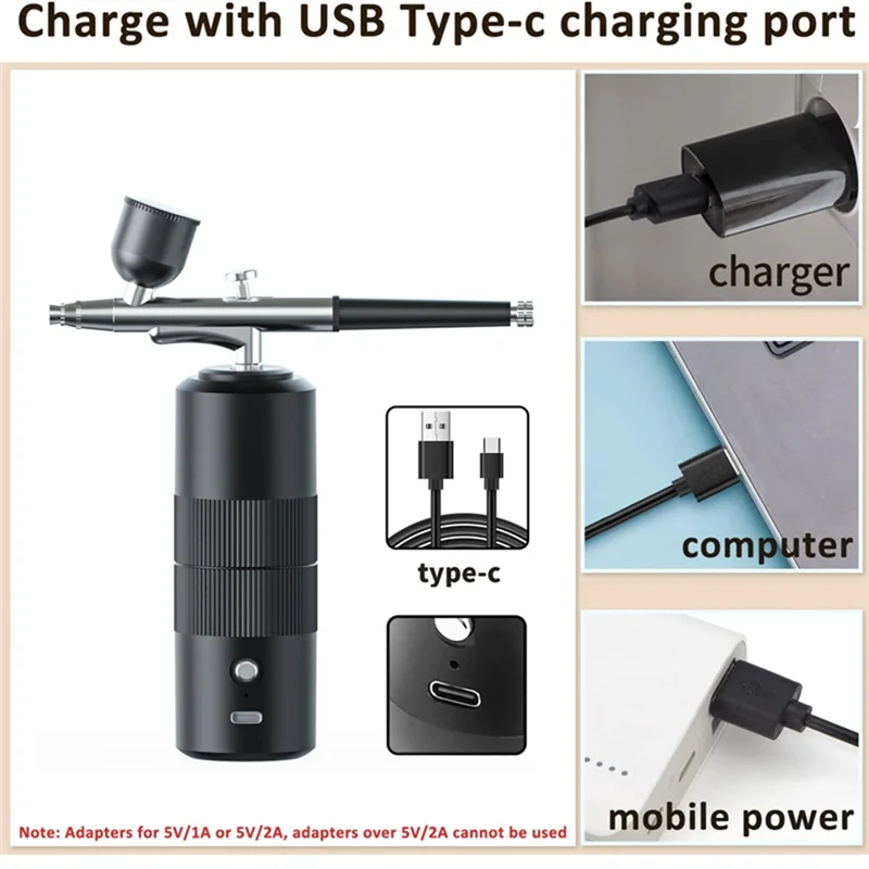 얼굴 미용 네일 아트 문신용 압축기 더블 액션 스프레이 도구가 포함된 QWE-휴대용 충전식 무선 에어 브러시