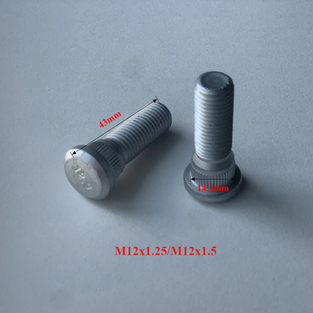 

5pcs Grade 12.9 Lug Studs Spline Bolts M2x1.25/M12x1.5 Knurled Diameter 14.3mm Length 43mm