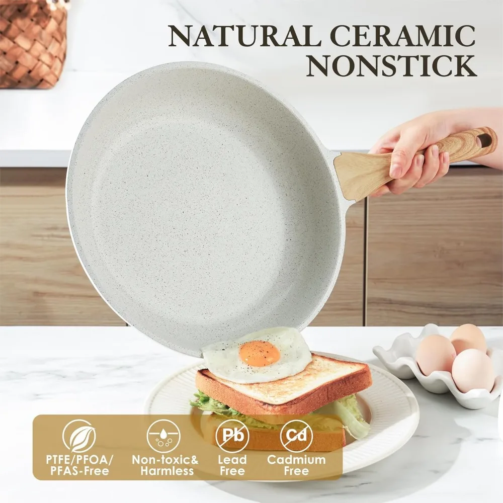 

Nonstick Ceramic Frying Pan Skillet, 12.5 Inch Omelet Pan, Healthy Non Toxic Chef Pan, Induction Compatible Egg Pan