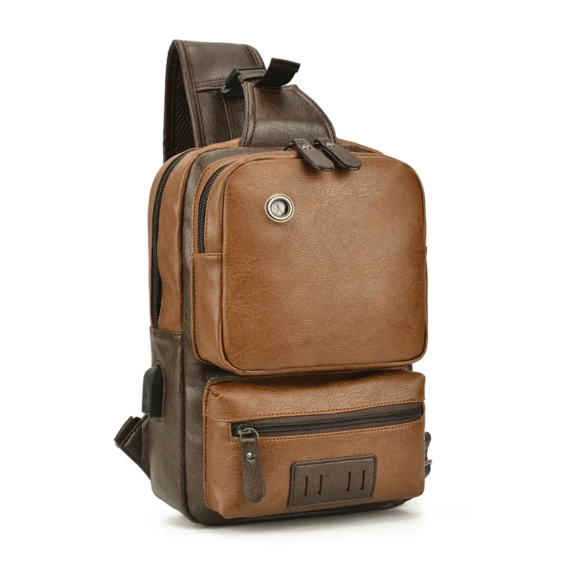 Large Capacity Leather Men's Chest Bag Vintage Shoulder Bag Casual Male Crossbody Messenger Bag Fashion Sling Bag