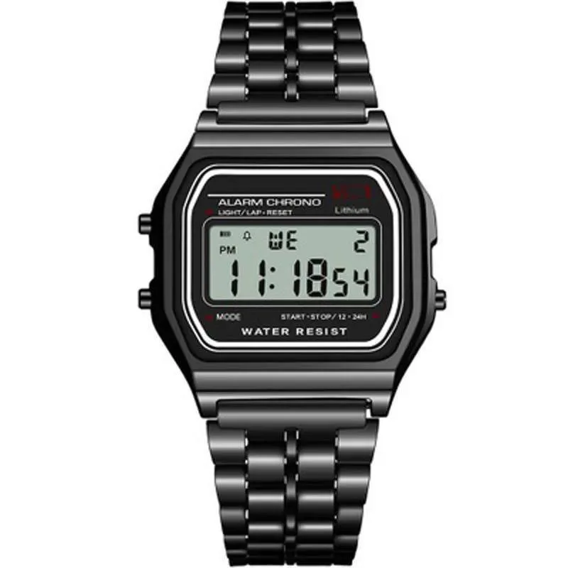 F91W Steel Band Watch for Men and Women, Multi-functional LED Digital Sports Watch