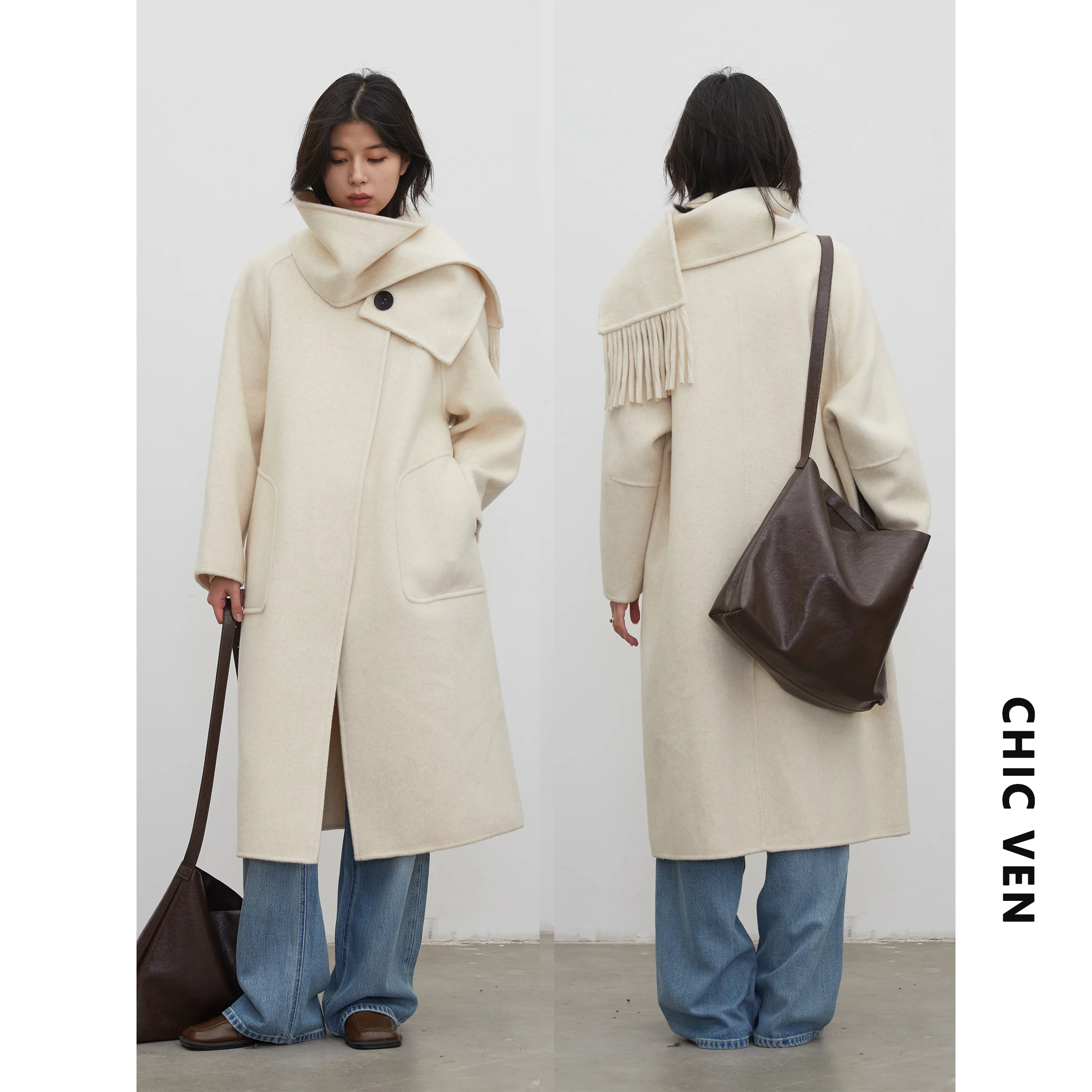 CHIC VEN Fashion Women Long Double-sided Woolen Coat Loose Female Overcoat Ladies Windbreak Oversize Clothes Autumn Winter 2026