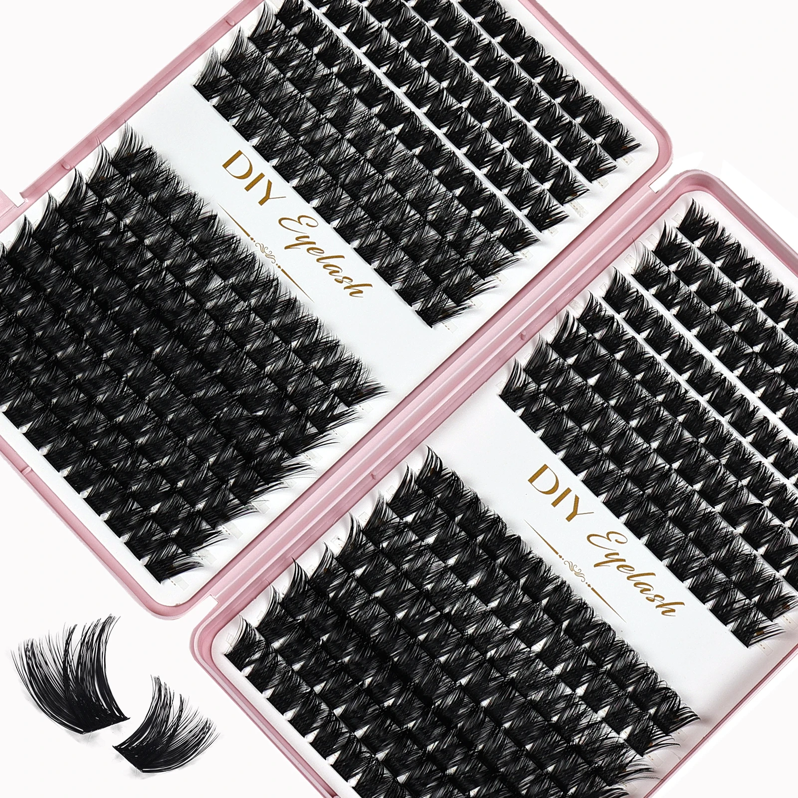 384pcs Eyelash Extension Kit with D Curl Cluster, Eyelash Adhesive and Sealant, and Tweezers