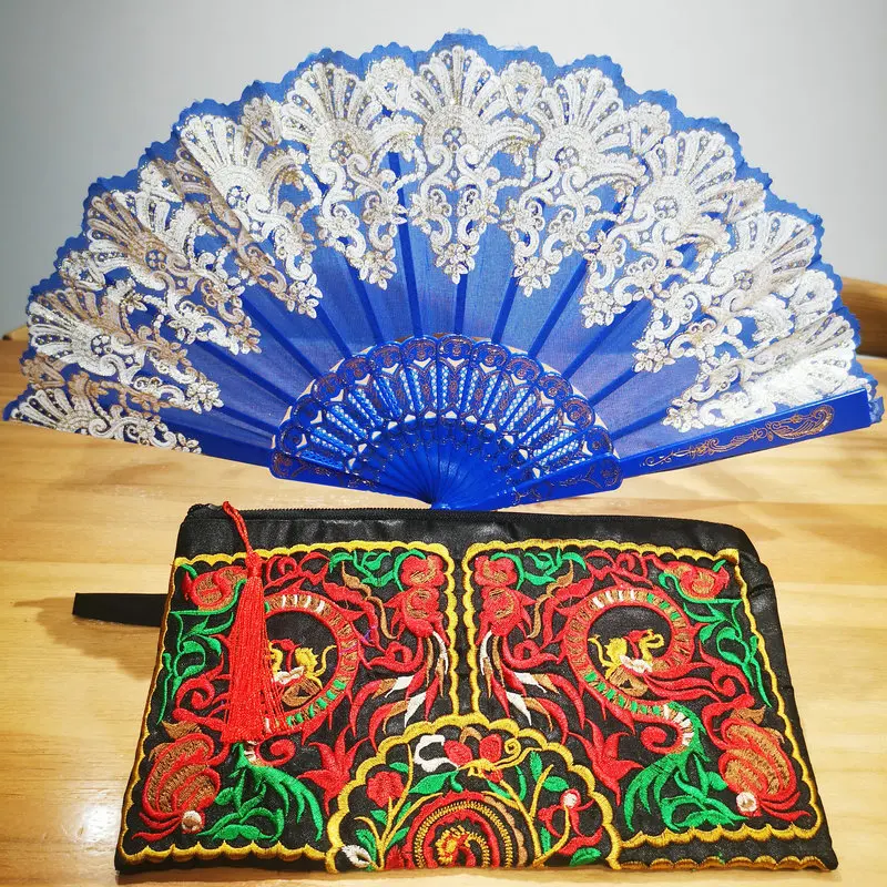 Chinesische traditionelle klassische Stickerei Brieftaschen mit Blumen & Loong Muster Stitch work Tasche orientalische Vintage Accessoires ootd Look