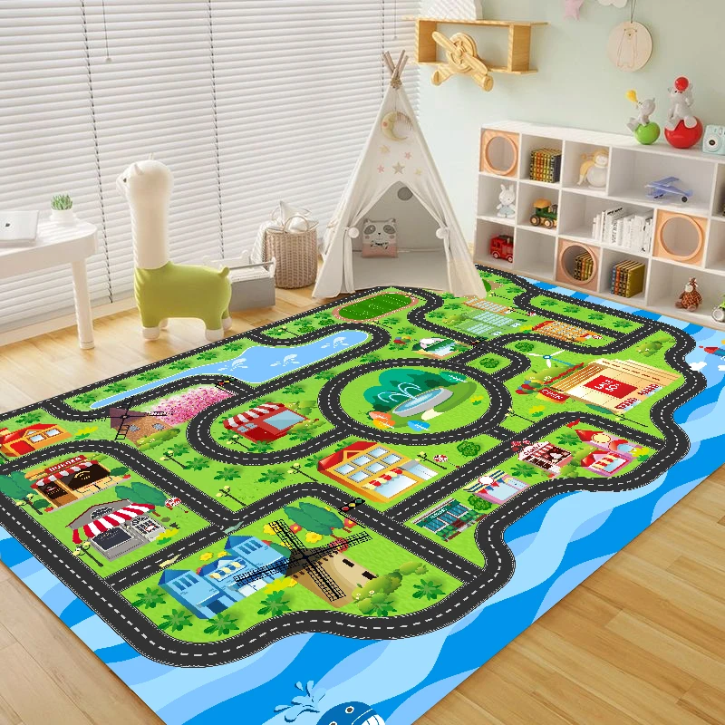 City Traffic Road Map Carpets for Living Room Car Track Bedroom Decoration Rug Children Kids Play Mat Non Slip Floor Mats tapete