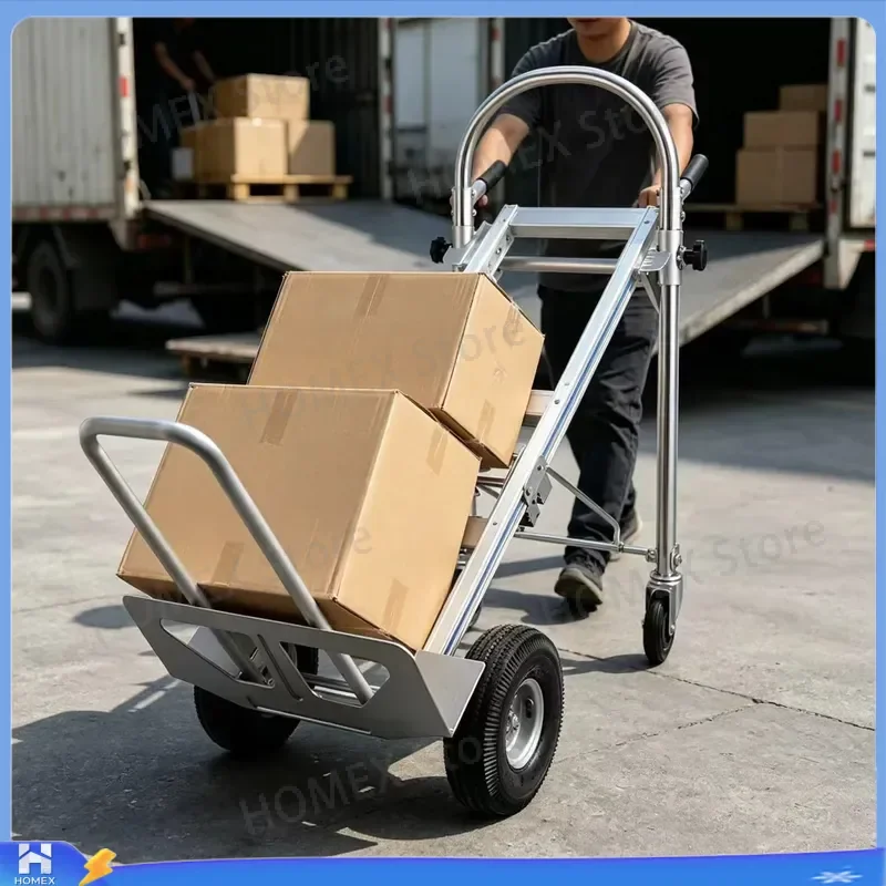Aluminum Alloy Folding Trolley Silent 4 Wheel Flatbed Cart Heavy Duty Logistics Hand Truck Luggage Dolly Platform Warehouse