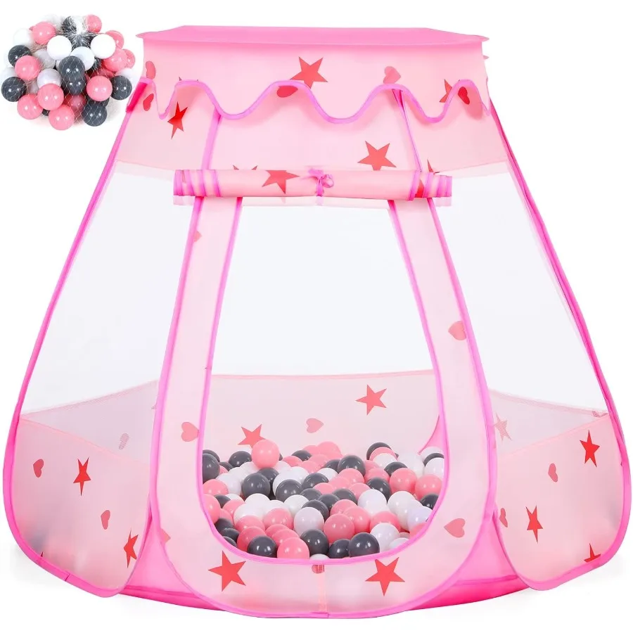 Poteau à balles pour bébé avec 50 balles, tente de jeu Pop-Up pour filles, jouets de princesse pour maison de jeu intérieure et extérieure avec transport Ba
