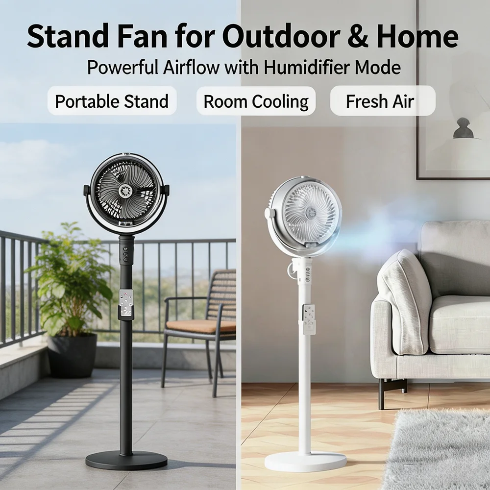 3-In-1 Airs Circulator 4 Speed Adjustable Smart Remote Control Humidifier Floor Fan Pedestal Stand Fan For Outdoor Home Cooling