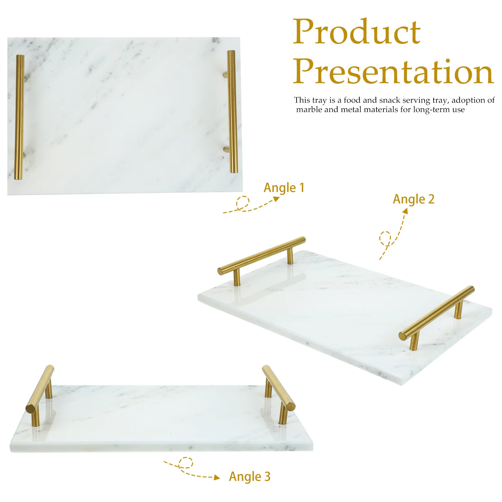 Marble Tray Handle Dried Fruit Platter Snack Dessert Plates Appetizer Kitchen Tableware Decorative Design Compact Size