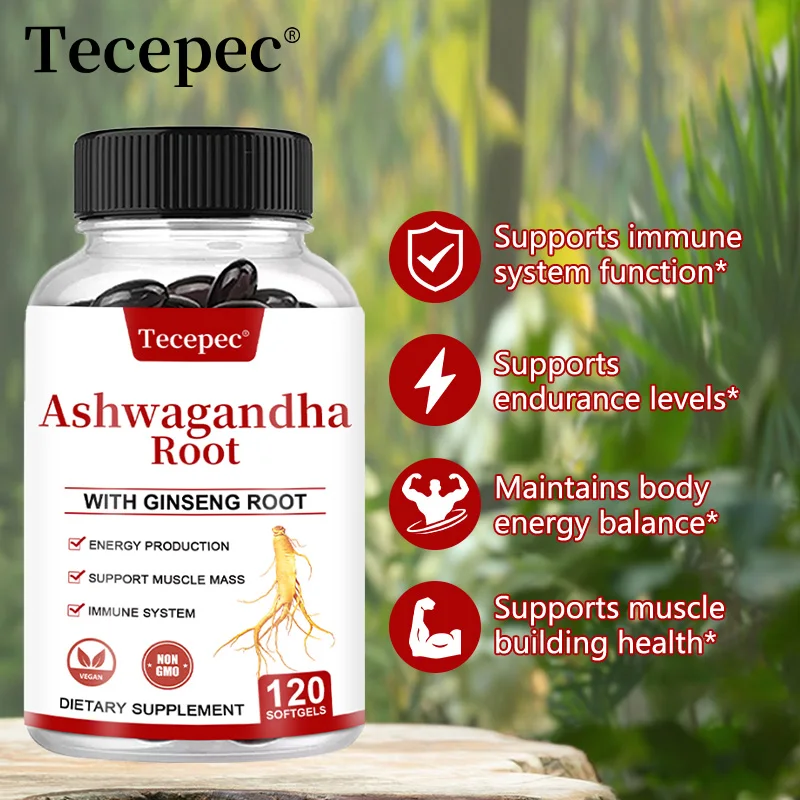 Ashwagandha Root Extract, Helps with Energy, Muscle Mass, Immune System, Non-GMO, Dietary Capsules