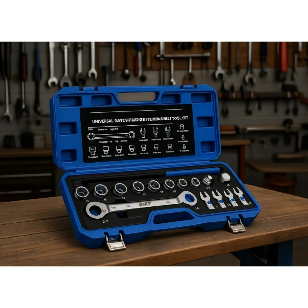 

15 Piece Ratcheting Serpentine Belt Removal and Installation Tool Set with Wrench Sockets Adapters Crowfoot Wrenches Extension