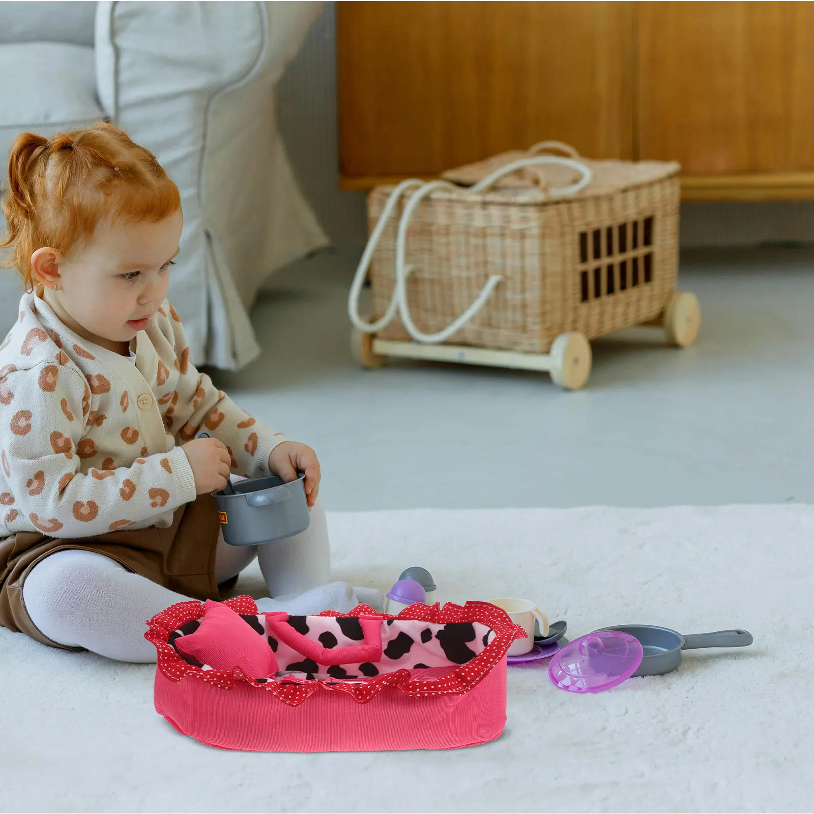 

Baby Bassinet Carrier 35Cm Portable Miniature Furniture Bed Handle for House Accessories Playset Cradle Carrier