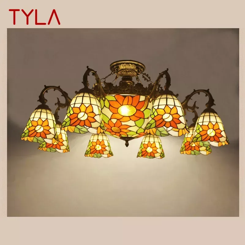 

TYLA Тиффани Европейская подвесная лампа для гостиной Винтажная креативная цветная стеклянная люстра для ресторана, спальни, отеля, виллы