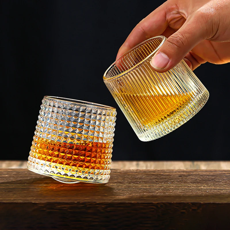Creative Whiskey Glasses Durable Spinning Glassware Cocktails Wine Brandy Cup Water Juice Tea Mug Party Drinking Glass Tumbler