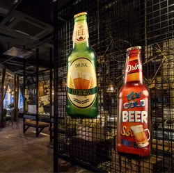 Nostalgic grill restaurant hotel beer bottles three-dimensional sheet metal drawing hanging decoration