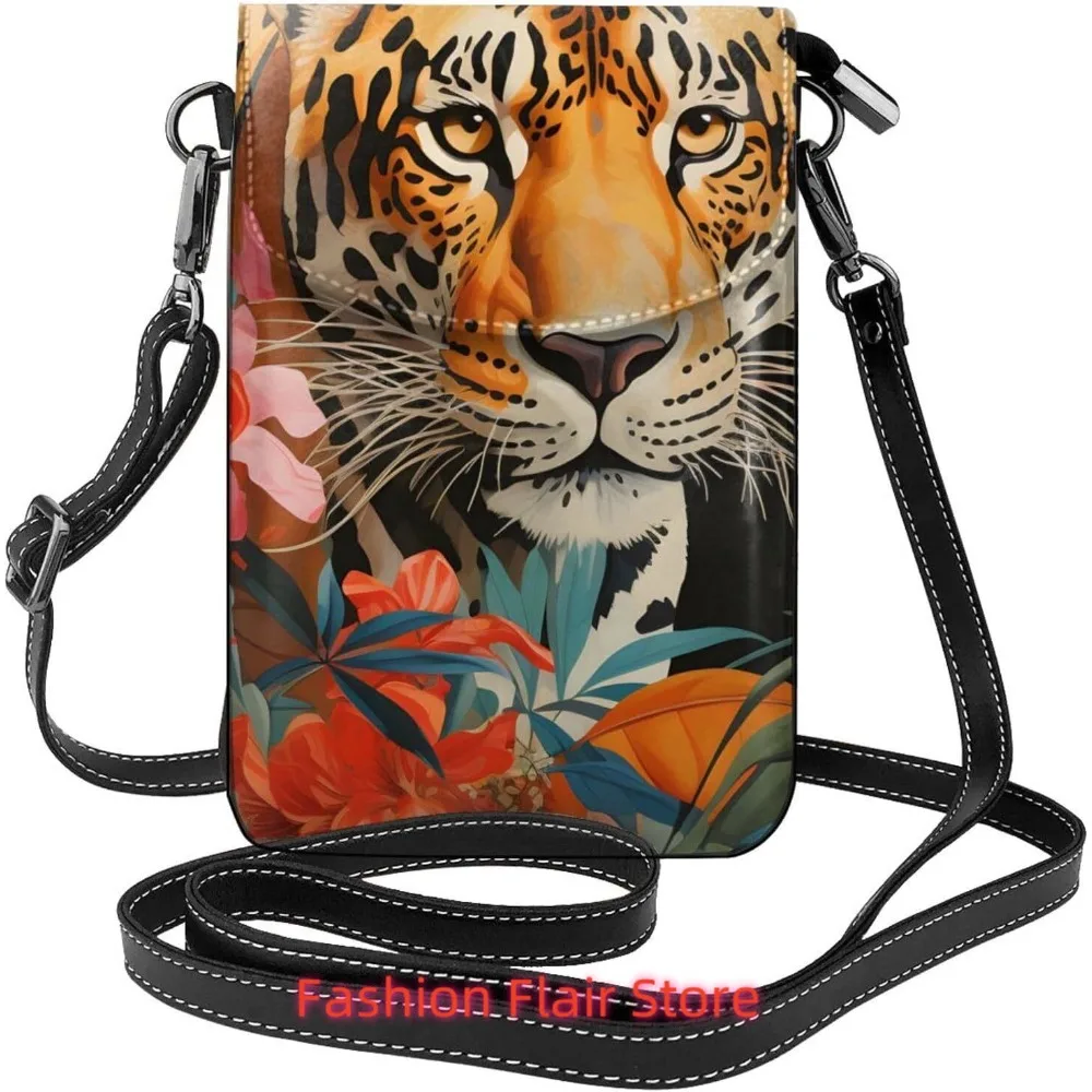 

Summer Leopard Crossbody Bag for Women PU Leather Small Travel Cell Phone Pouch Lightweight Mini Phone Purse Wallet Cross Body S