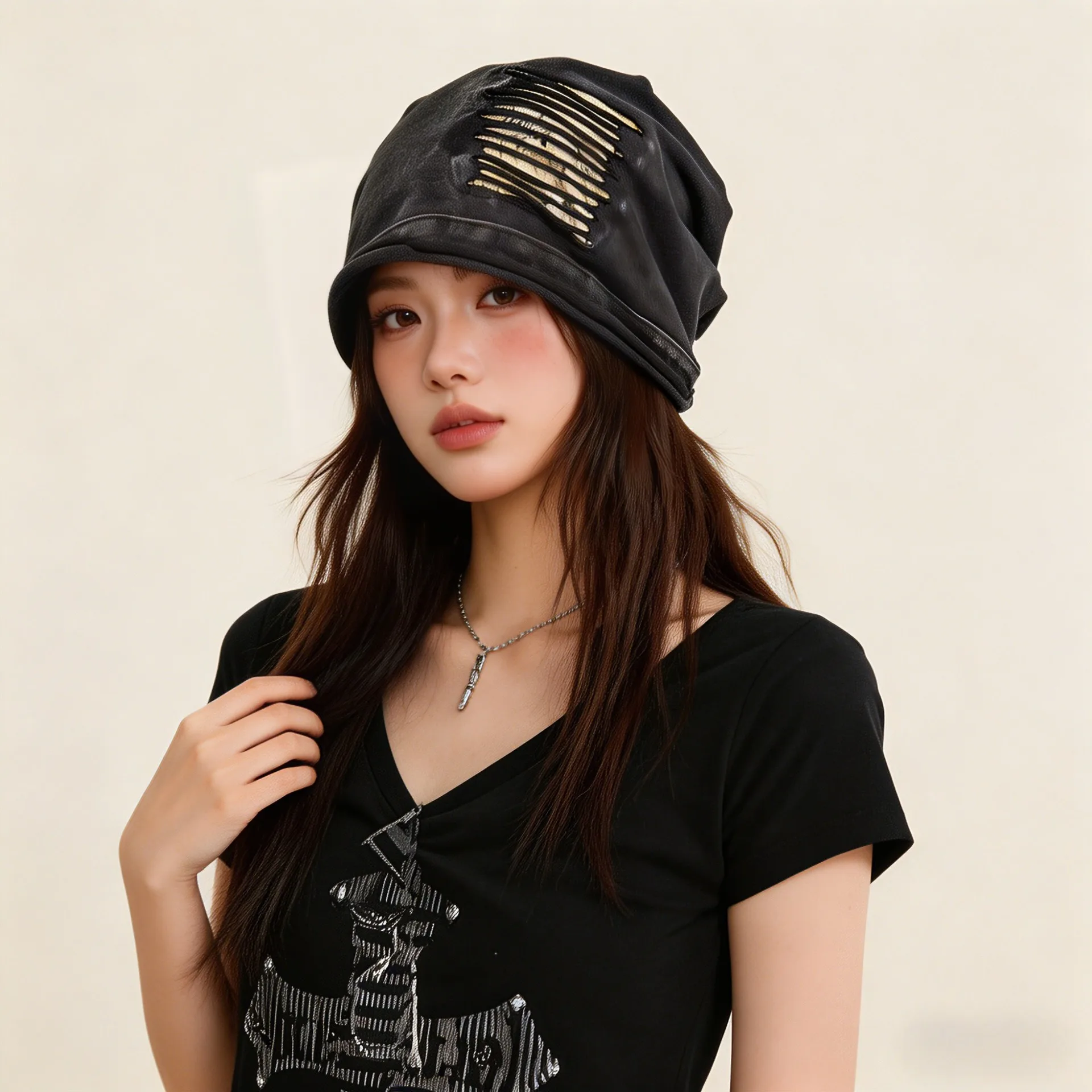 New Fashion Wasteland Style Personality Hole Design Beanies Cap For Women Spring And Autumn Street Casual Versatile Men's Hats 2