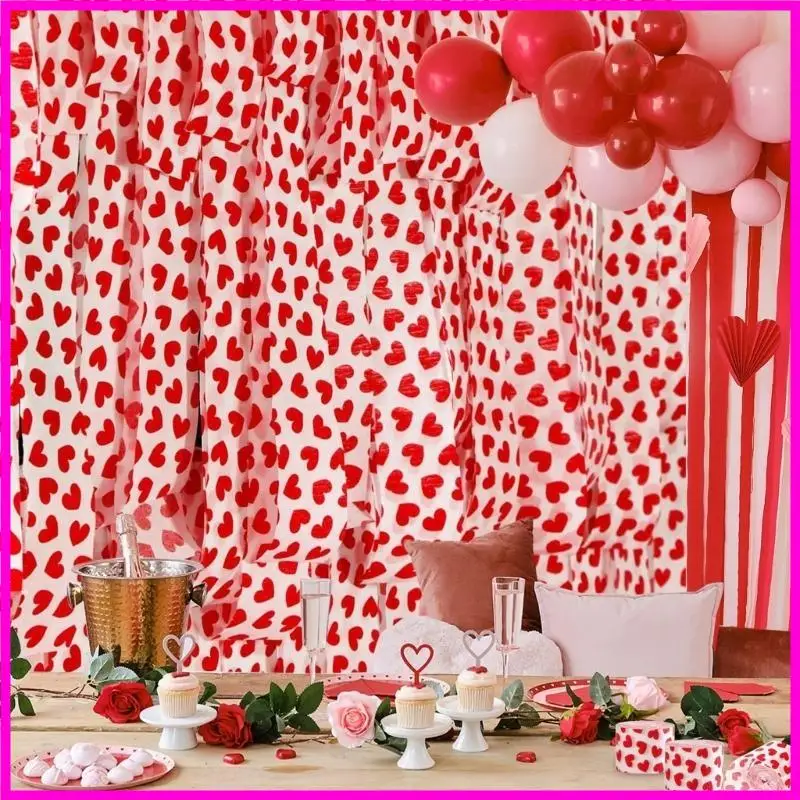 57BE Pack Of 6 Valentines Heart Print Crepe Paper Rolls Colorful Ribbon Wedding Party Decorations Handmade Craft Supplies