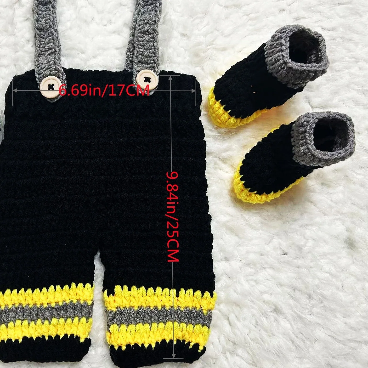 3pcs/set FD Firefighter Newborn Baby Photography Props Crochet Yarn Hat Overalls Boots Crochet Baby Costume Boy Girl Outfit