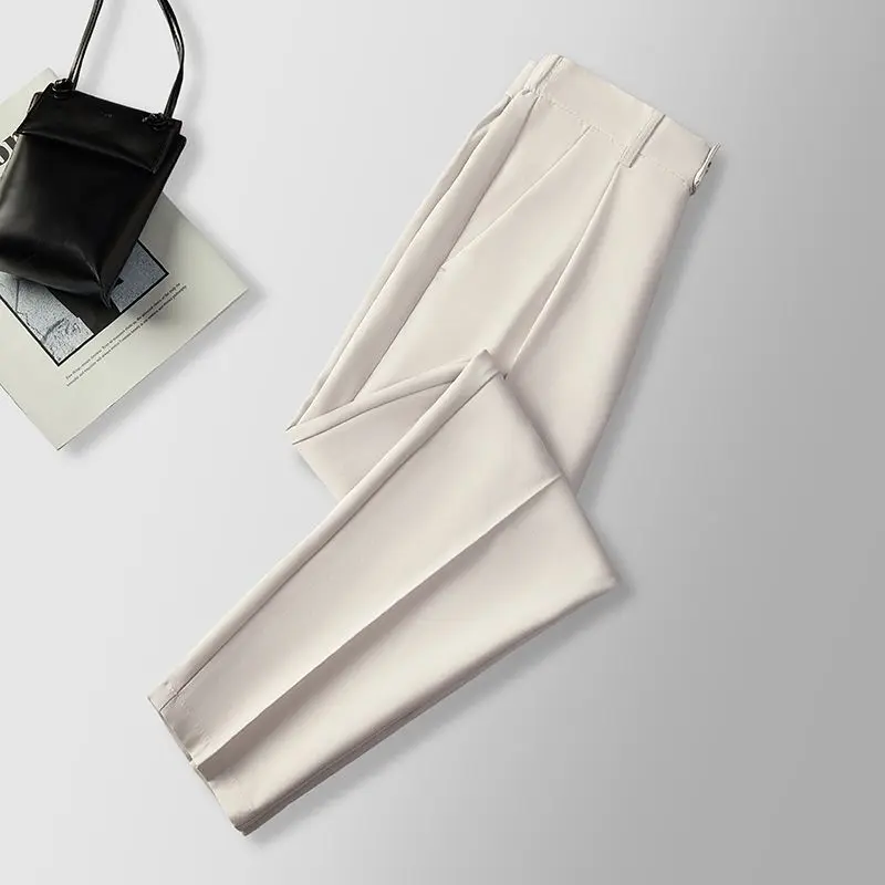 2023 Spring and Autumn Men's Solid Color Pocket Button Slim Fit Slimming Straight Leg Casual Fashion Elegant Commuter Suit Pants