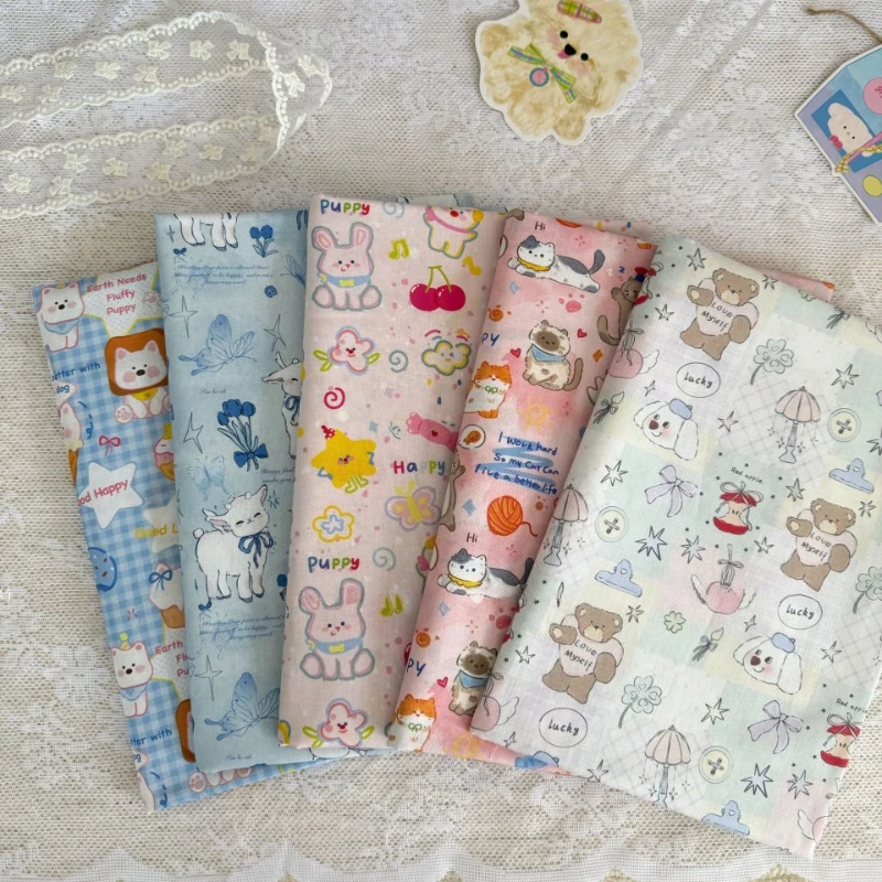 

100% Cotton Digital Print Fabric Korean Style Cartoon Animal Printed for Sewing Children's Clothing,Family Sets,Home Wear DIY