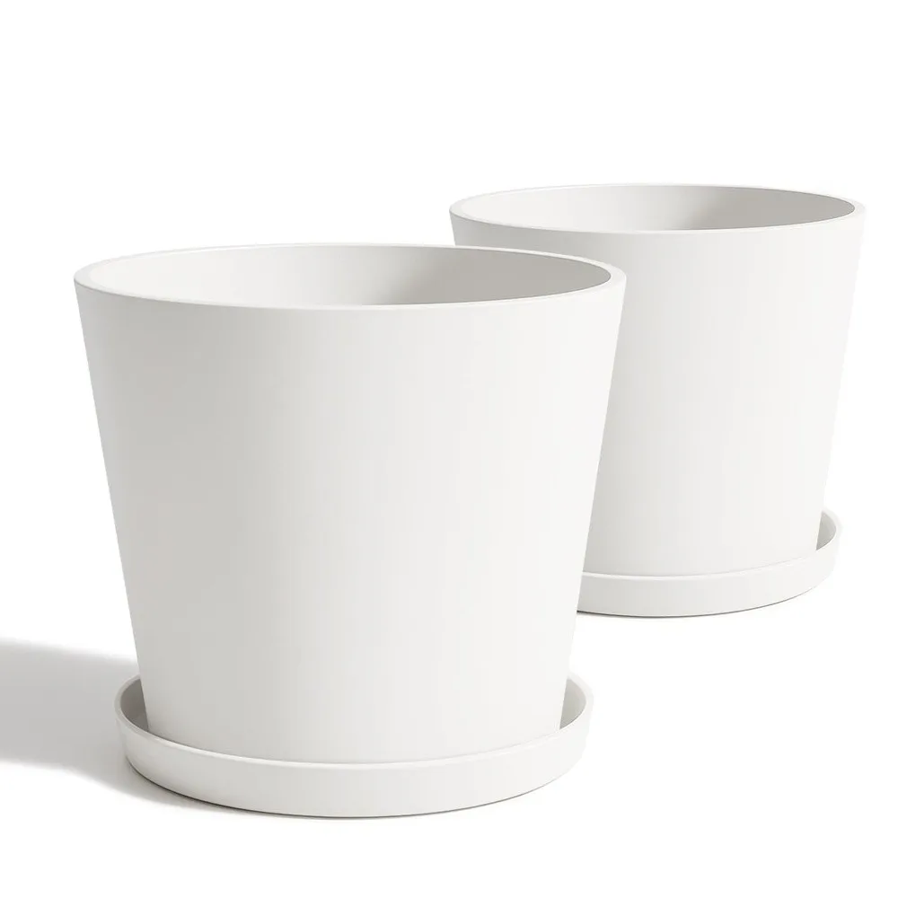 Wide Planters for Outdoor Plants Extra Large Indoor Flower Pots for Garden Front Porch Patio Round Resin Planter Set of