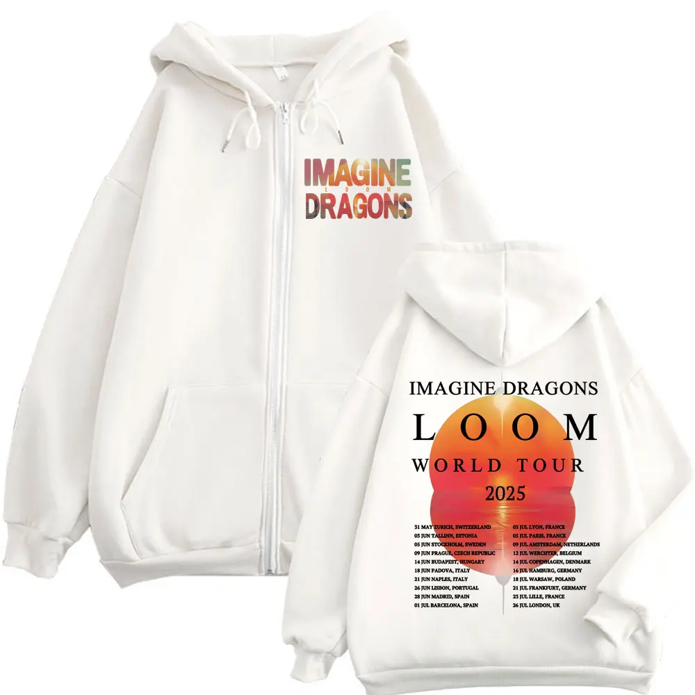 Imagine Dragons Loom World Tour 2025 Zipper Hoodie Harajuku Rock Hip Hop Zip Up Pullovers Men Women Casual Fashion Sweatshirts