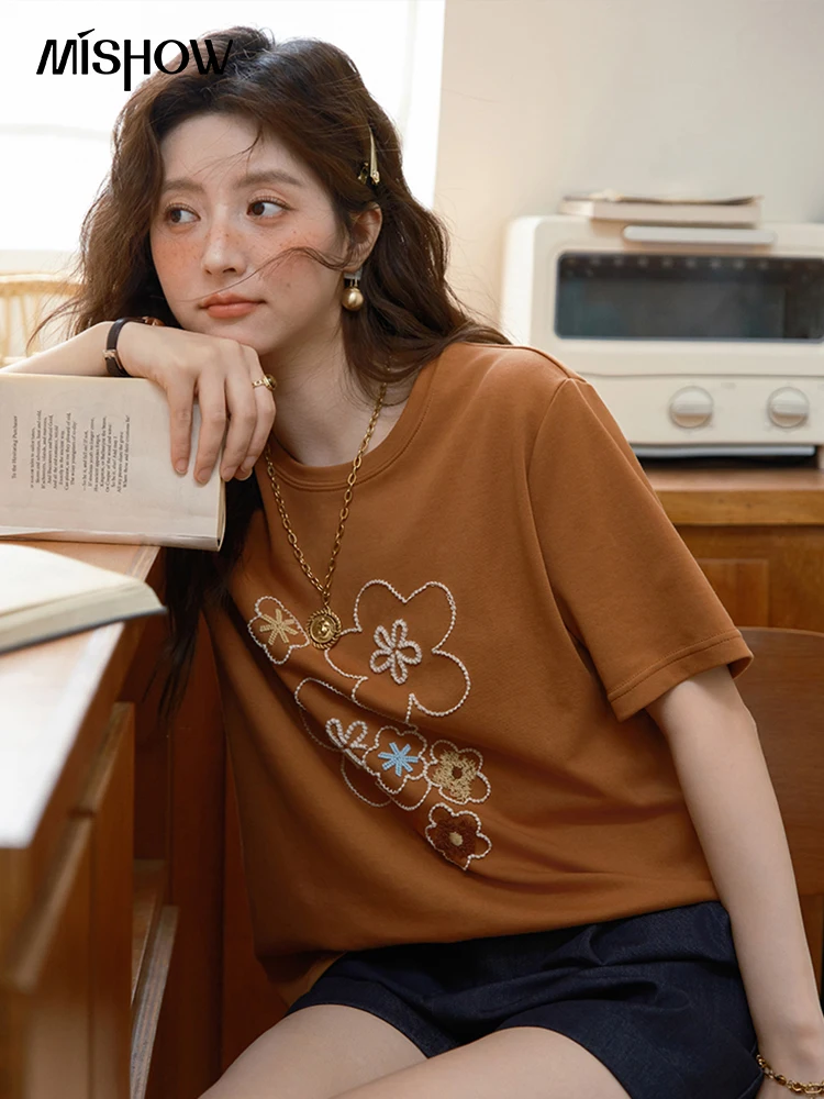 MISHOW Fashion Print T-shirt Women's 2025 Summer New O-Neck Short Sleeve Tee Casual Versatile Top Women's Clothing MXE36T0576