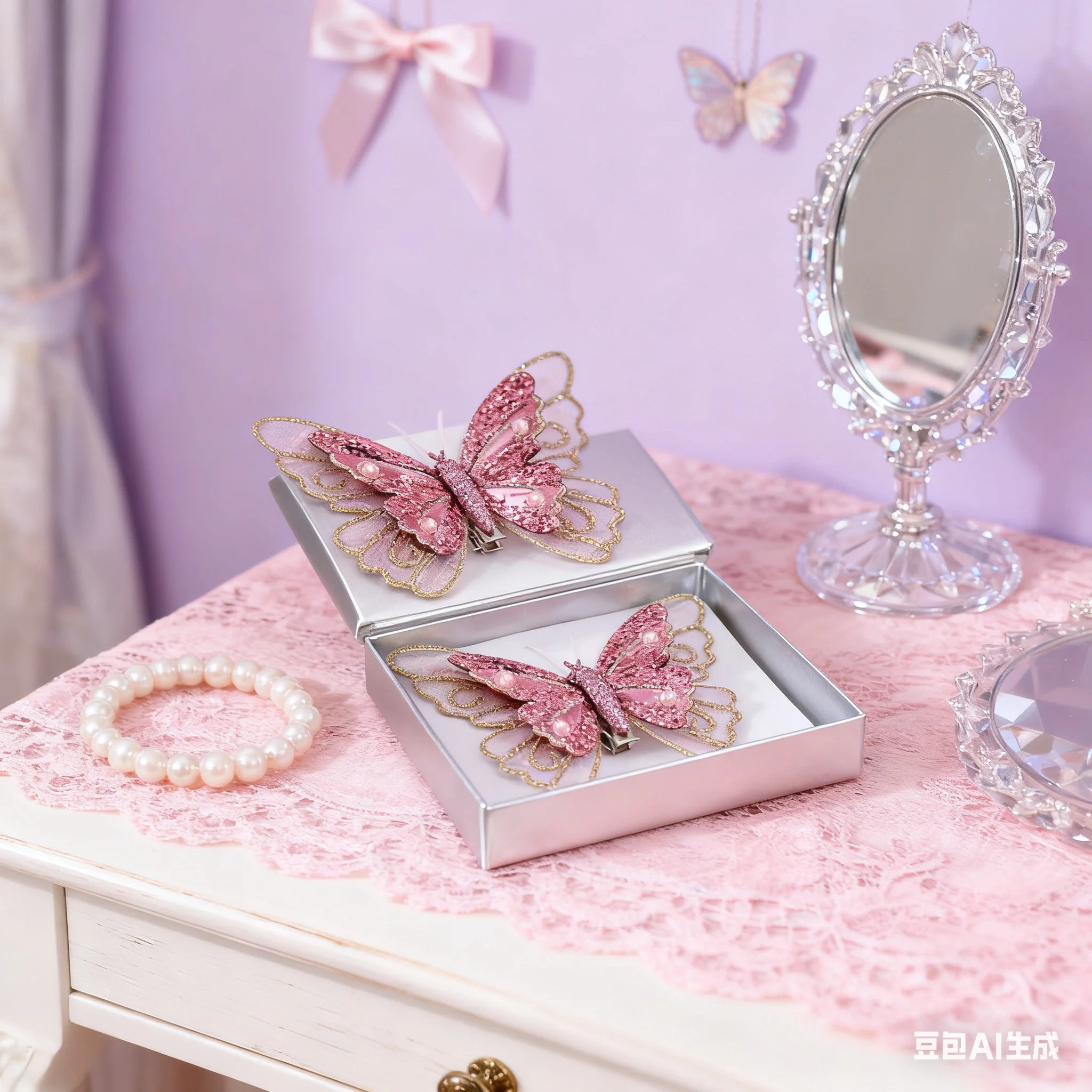 Vlinderclipornament met glittergaasafwerking, ontworpen voor het ophangen van kerstboom en vakantiedecoratie