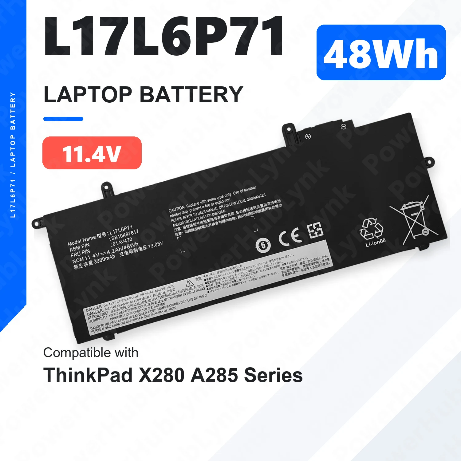 L17L6P71 11.4V 48Wh Laptop Battery For Lenovo ThinkPad X280 A285 01AV470 L17M6P71
