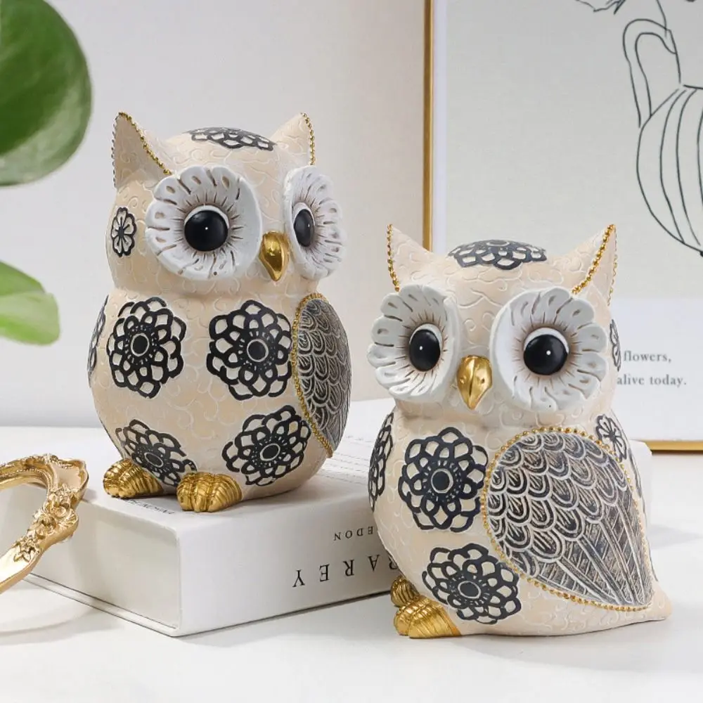 

Owl Decorations Resin Craft Owl Ornament Cartoon Cute Owl Statue Side Head Standing Animal Sculpture Office