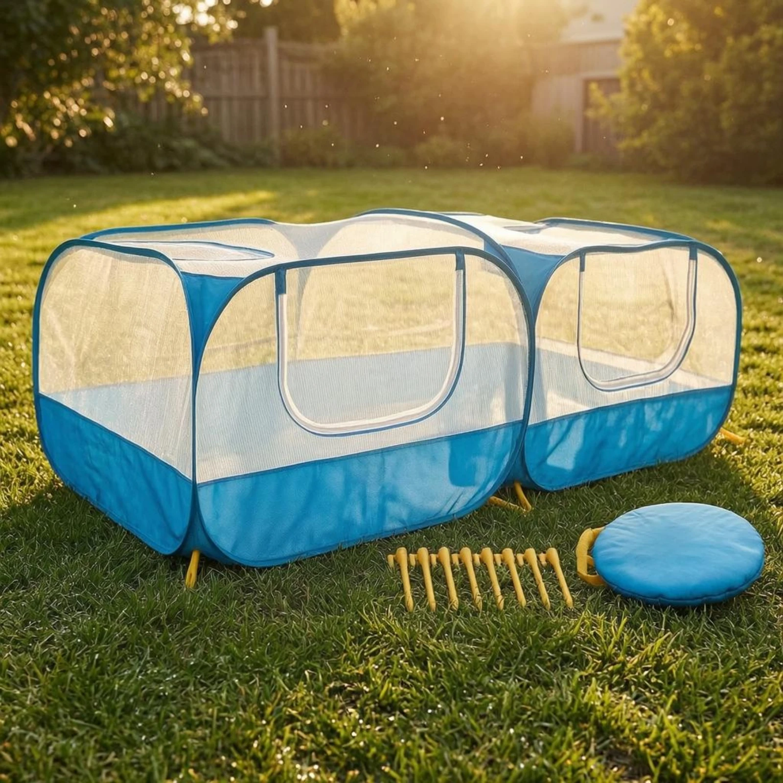 

Foldable Pet Playpen Zipper Door Portable Fold-up Pen Pet Playpen Carry Pouch Ground Stakes for Outdoor, Indoor