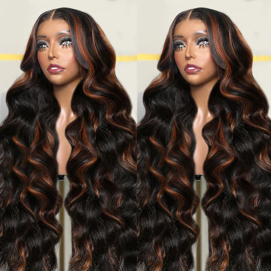 Ombre Highlight Body Wave 13x4 Lace Front Wig Human Hair 1B/30 Black Brown Colored HD Brazilian 13x6 Lace Frontal Wigs For Women