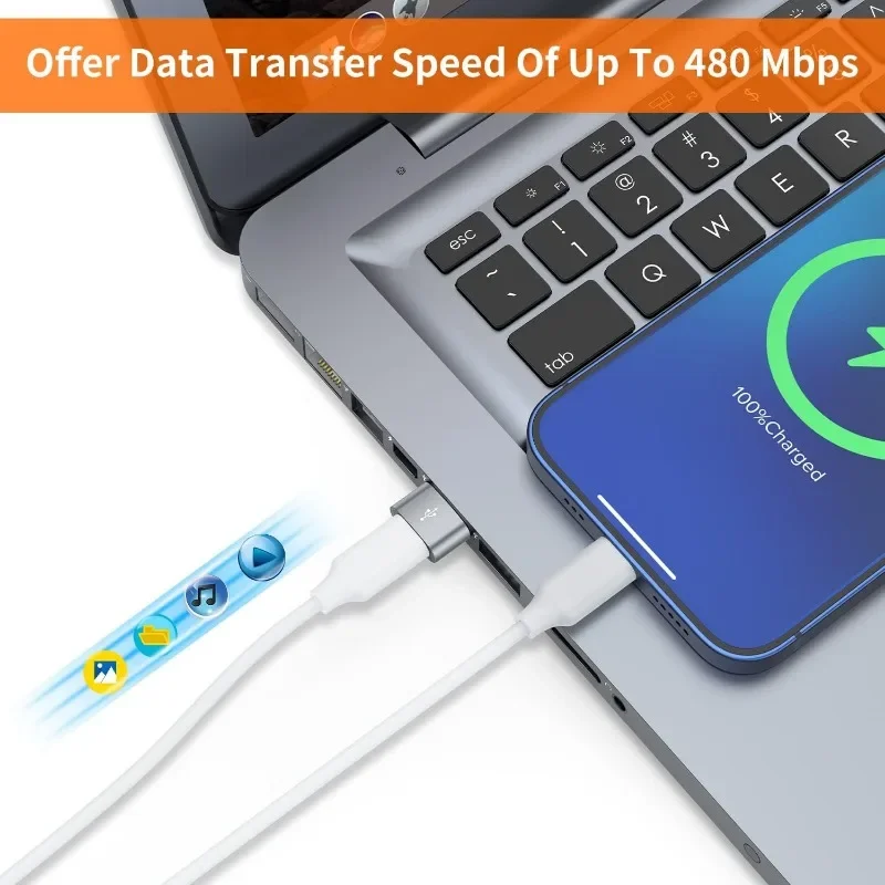 محول USB C أنثى إلى USB ذكر 4 عبوات من النوع C إلى USB A محول كابل شاحن محور تمديد، كمبيوتر السيارة الاستماع إلى الأغاني #4