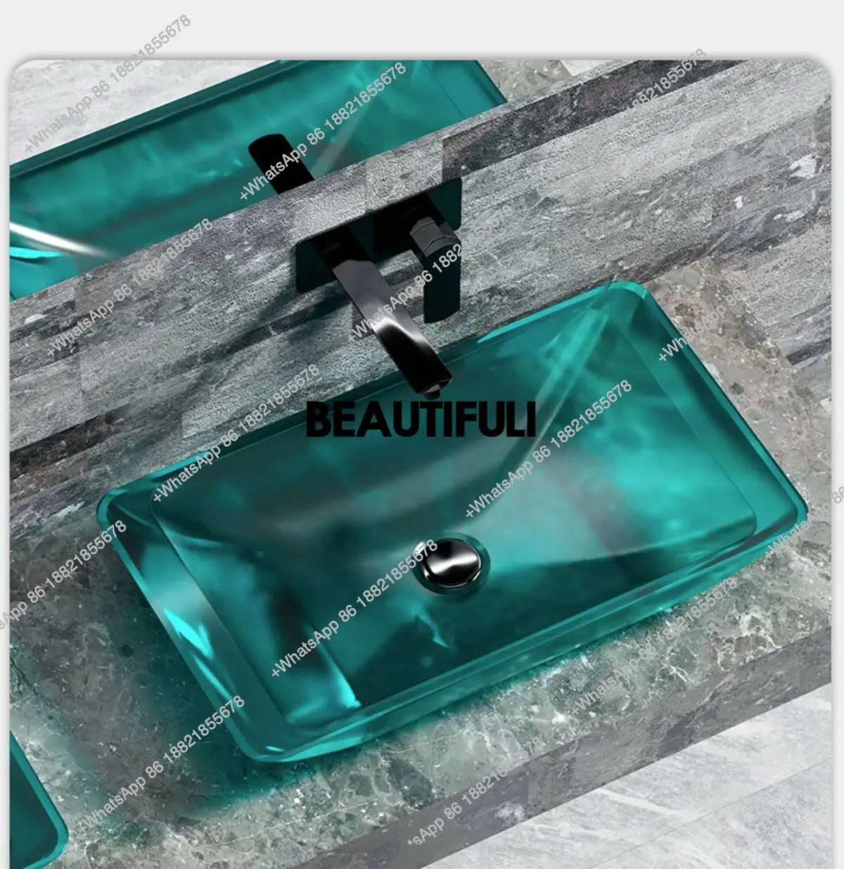 B567 New transparent resin eco-friendly washbasin,light luxury simple rectangular countertop basin,Nordic art decor washbasin