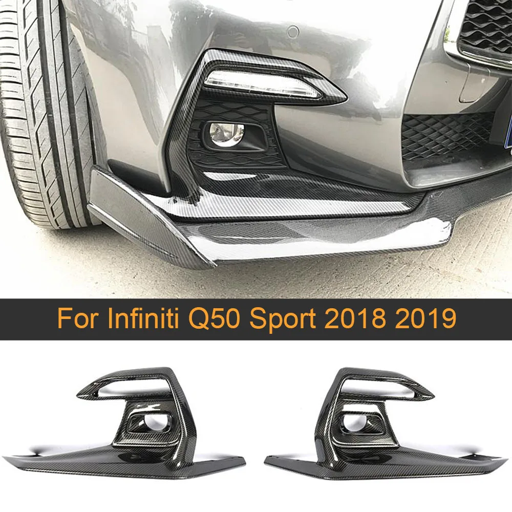 Q50 Car Front Bumper Fog Light Lamp Cover Trims For Infiniti Q50 Sport 2018 2019 Carbon Fiber