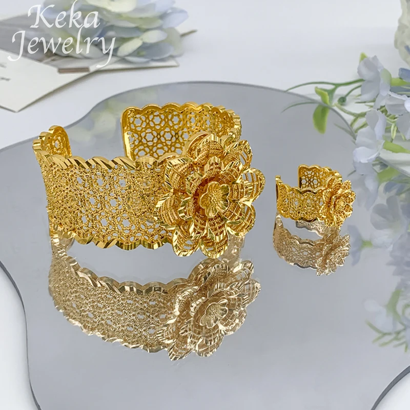 African 22k Gold Plated Classics Jewelry Set for Women Fashion Bracelet Ring Set America  Wedding Party Jewelry Daily Wear