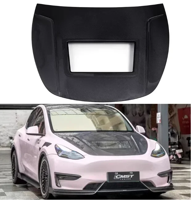 New！ For Tesla Model Y 2020 2021 2022 2023 Real Carbon Fiber Car Front Bumper Bonnet  Engine Transparent Hood Vent Cover