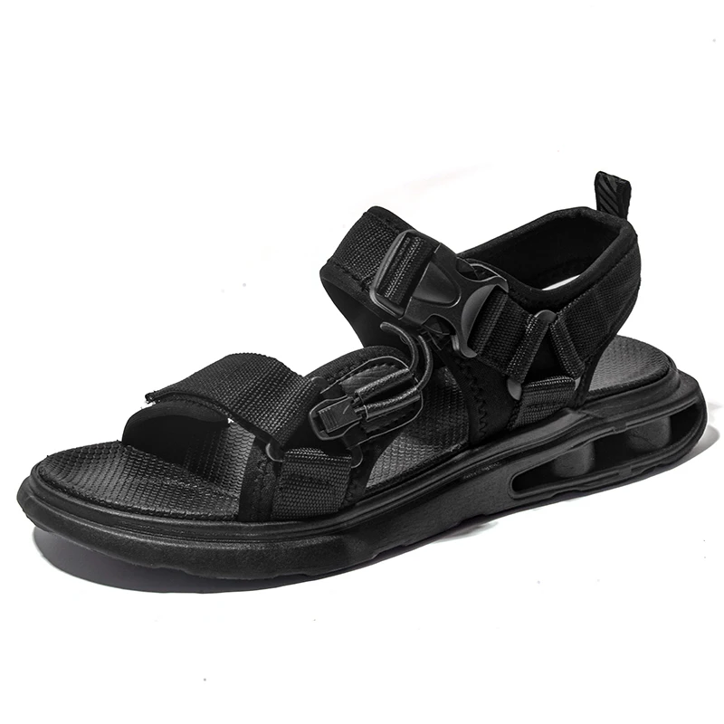

New Man Sandals Soft Bottom 2022 Cool Summer Beach Shoes Non-slip Open Toe Men's Canvas Sandals Cool Water Beach Slippers Black