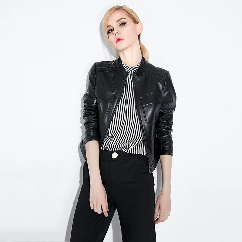 Women's Leather Jacket Autumn and Winter Leather Jacket Women's Fashionable Short Motorcycle Leather Jacket