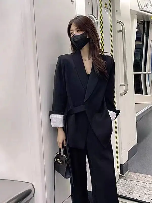 

plus Size Wide Leg Pants Suit Two Pieces Set for Women Spring Autumn Casual Comfortable Polyester Fiber Workwear Uniform