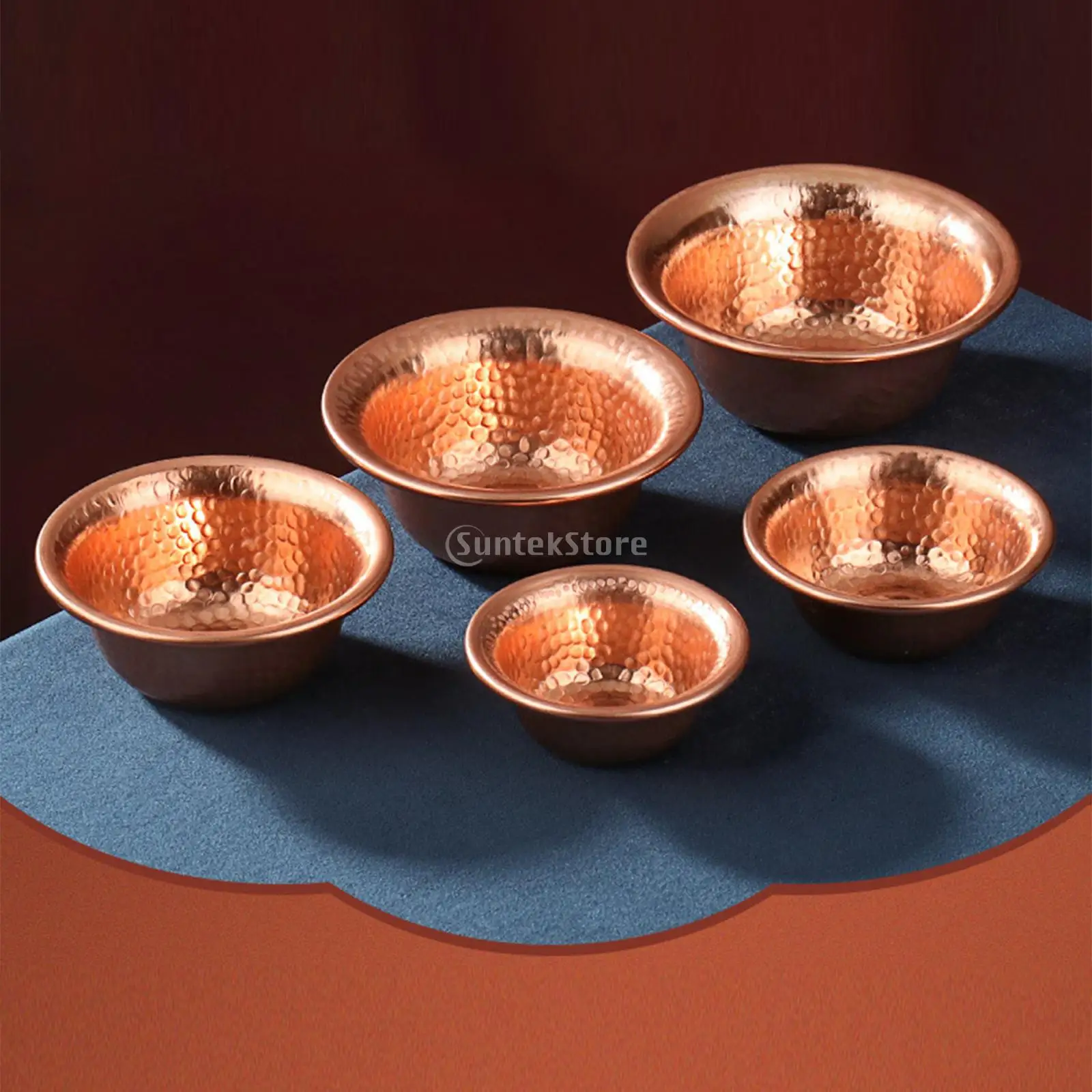 Small Copper Bowl Tabletop Decor Altar Supplies Pet Food Bowls Ornament for Meditation Rituals Sacrifices Home Kitchen Temple