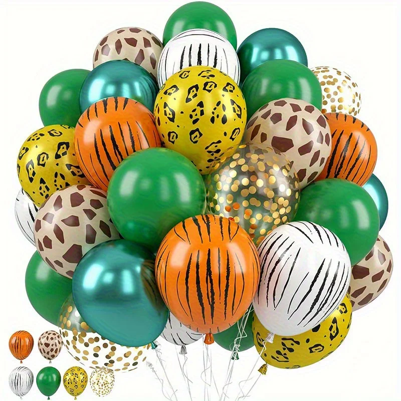47 pçs conjunto de balão safari da selva 12 Polegada balões com estampa animal 10 Polegada balões de confete dourado verde decoração de festa de aniversário