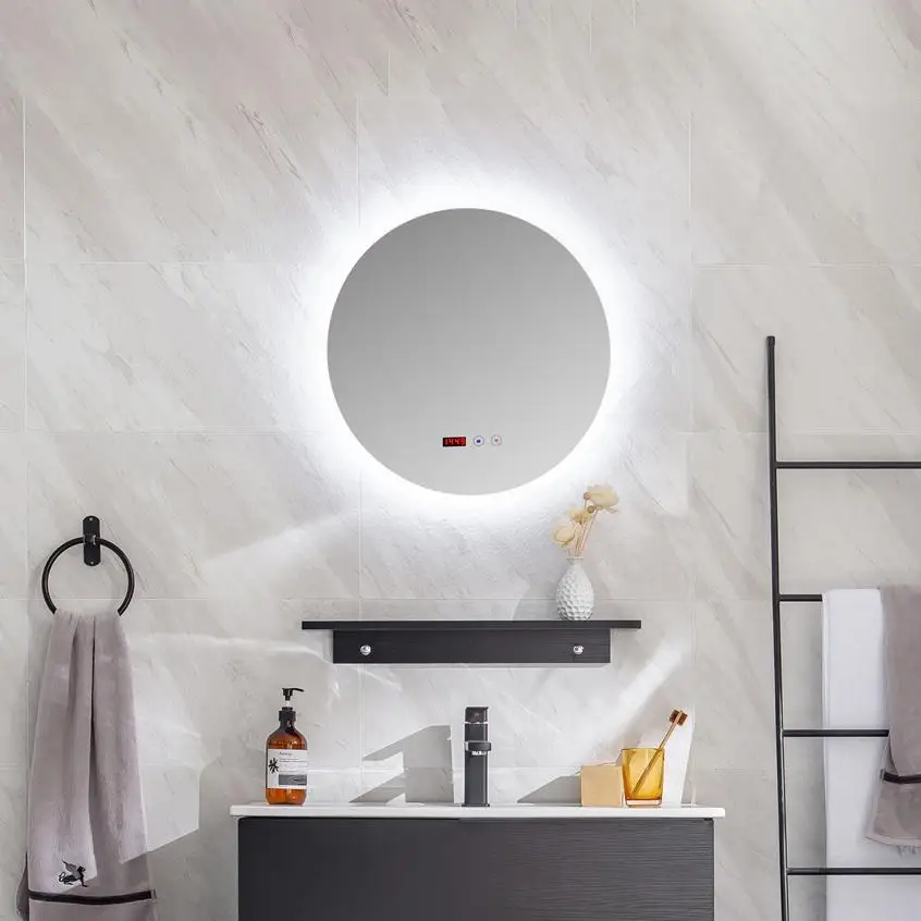 Illuminated Wall Hung Hotel Round Touch Screen Makeup Mirror Switch Bathroom Wholesale Anti Fog Smart Mirror With Led Light