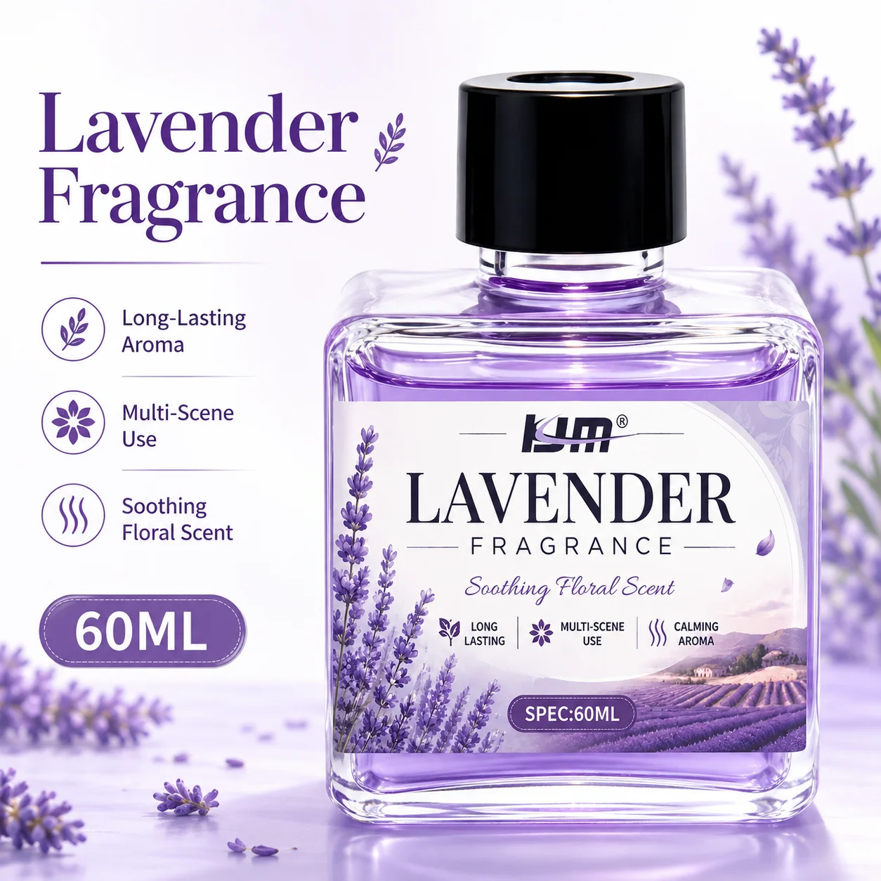 KJM Air Freshener Home Lavender Fragrance Long Lasting Aroma For Bedroom Bathroom Car Closet Office 60ML