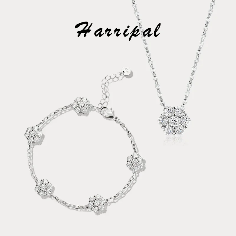 

Flower Bracelets with Shiny Moissanite Sterling Silver Adjustable Wedding Anniversary Luxury Gifts Necklace Bracelet Jewelry Set