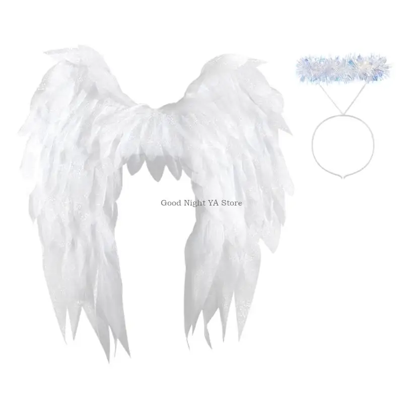 Angel Costume Angel Wing Halos Headband Fairys Angel Wing for Halloween Cosplay