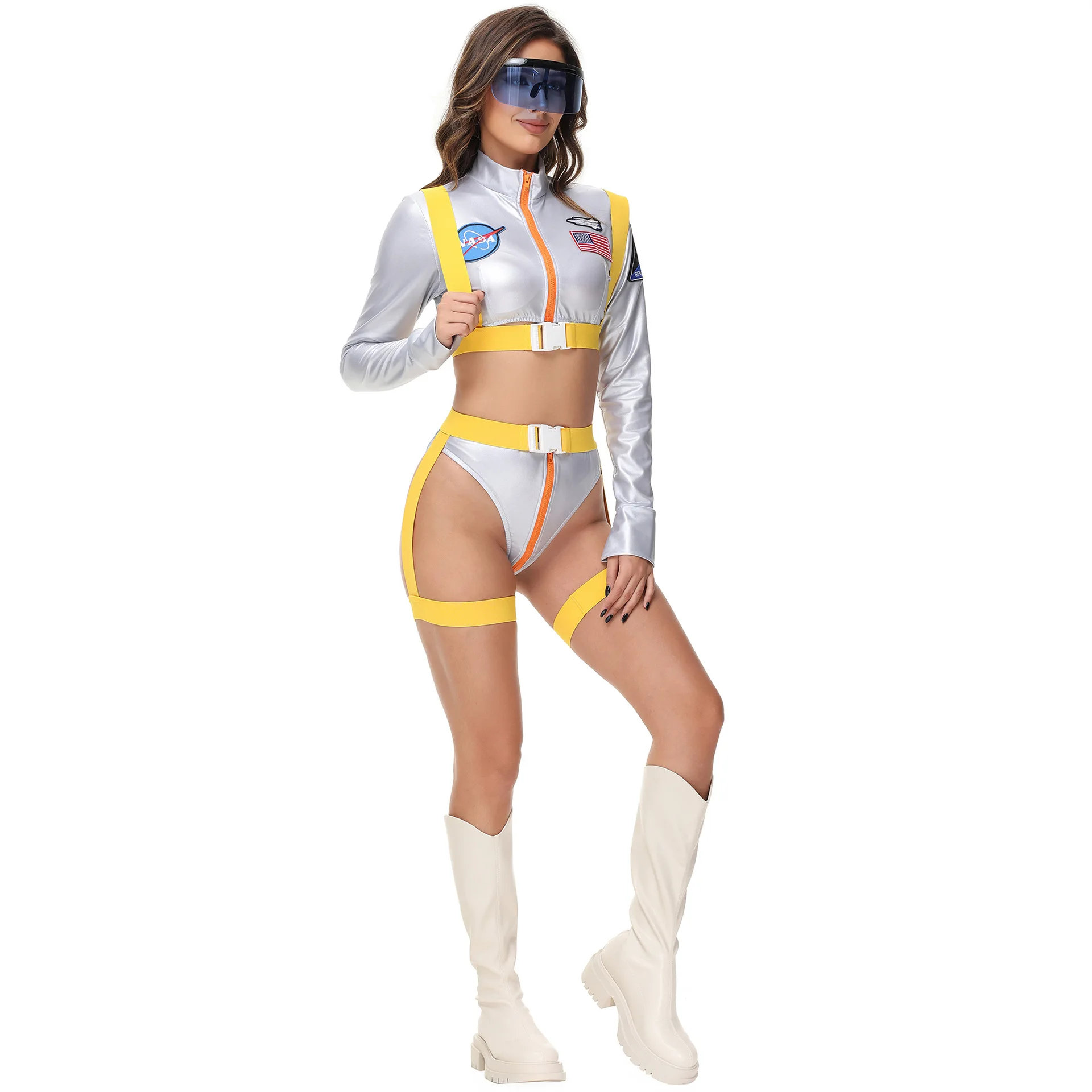 

Halloween Astronaut Costume Women Nightclub Party Space Men Cosplay Anime Role Play Crop Top Shorts Goggle Dress up Suit 2025
