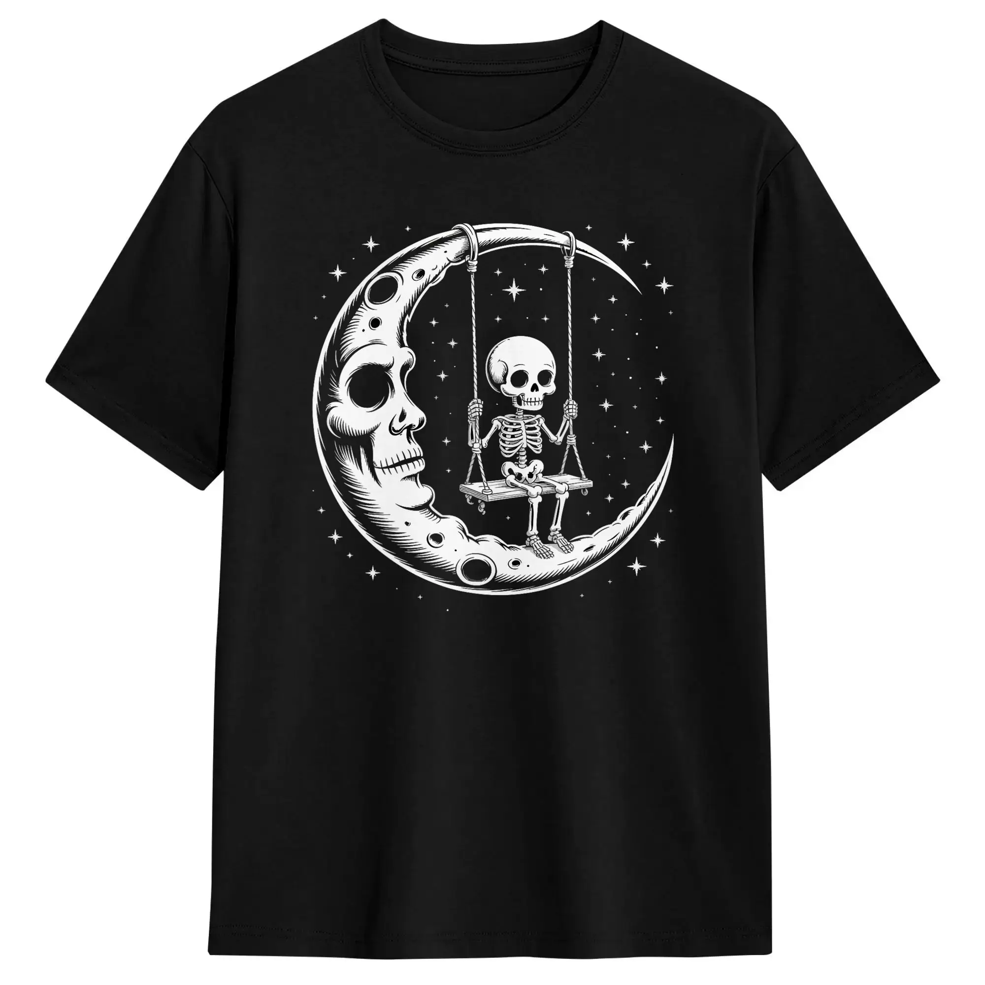 Skeleton Moon Swing T-Shirt Summer  Fashion T Shirts Men Cotton Breathable Oversized Tees Short-Sleeved Streetwear Tshirt