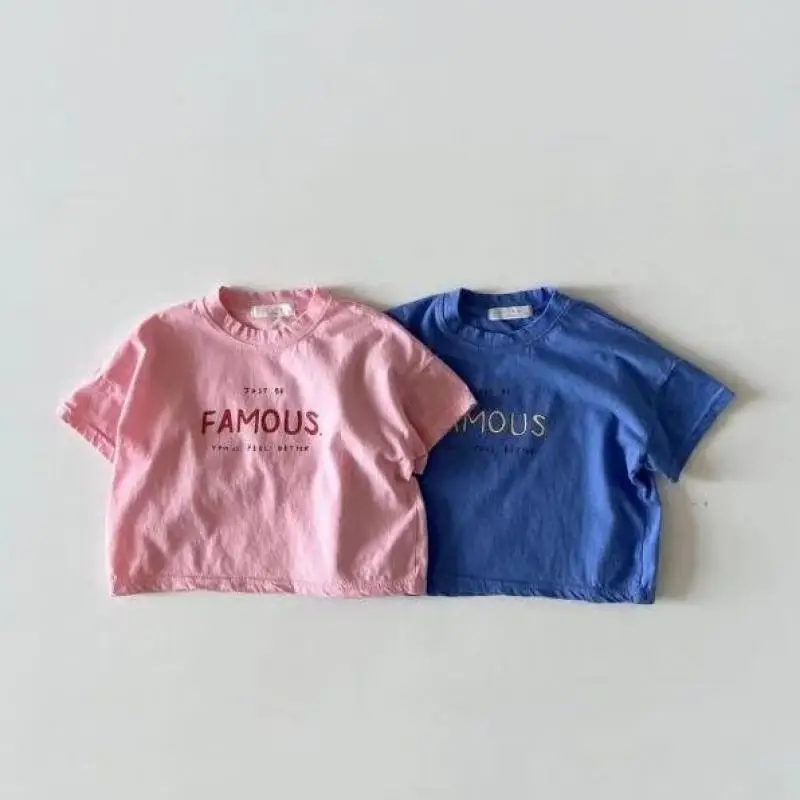 2024 Summer New Baby Short Sleeve T Shirt Boy Girls Letter Print T Shirt Cotton Kids Tee Infant Cute T Shirt 0-24M Baby Clothes